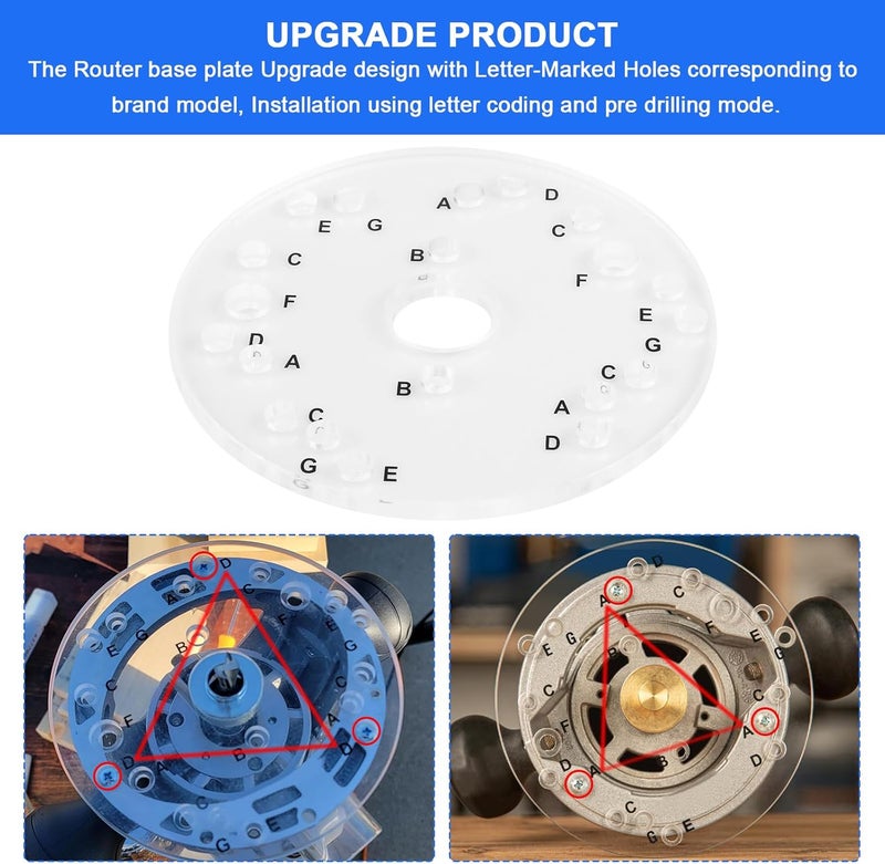 UYZO Dia 6-1/2" Router Base Plate with Letter-Marked Holes, Fits for Porter Cable, Craftsman, Dewalt, Hitachi, Ryobi (71369) - Image 3